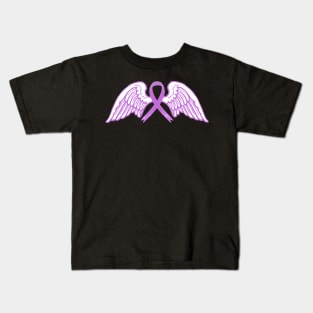 Light Purple/Pink Awareness Ribbon with Angel Wings Kids T-Shirt